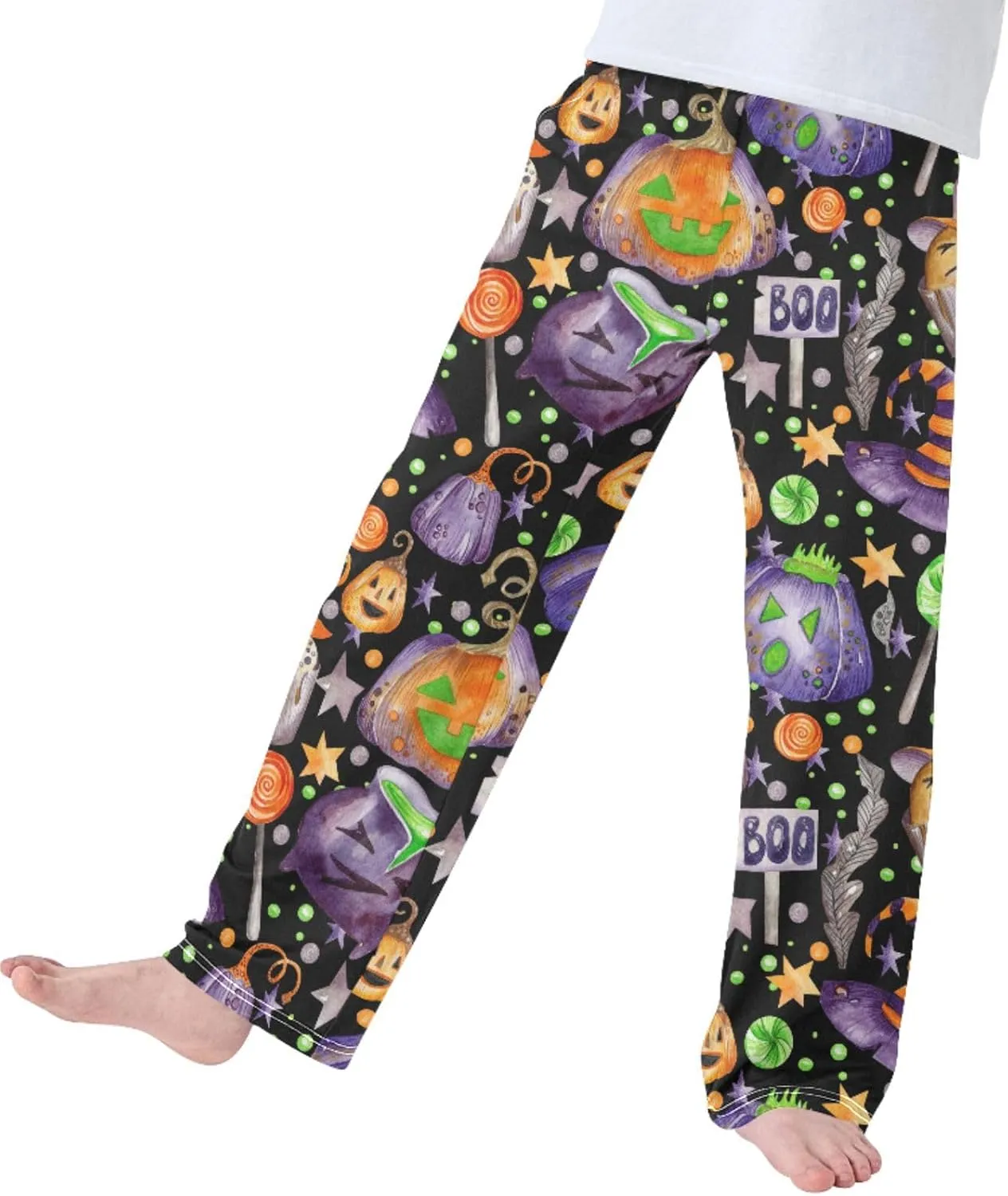 Pigsaly Boys' Pants Halloween Magic Pumpkins Long Bottoms Candy Stars Witch Hat Jogger Pants Elastic Waist Trousers S