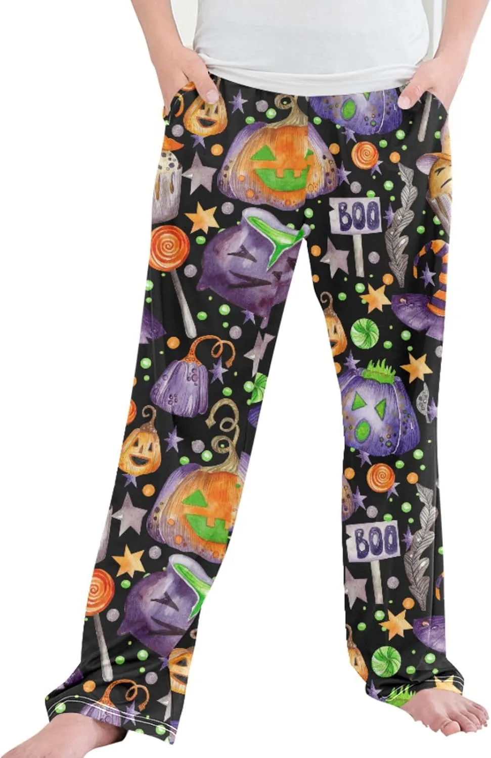 Pigsaly Boys' Pants Halloween Magic Pumpkins Long Bottoms Candy Stars Witch Hat Jogger Pants Elastic Waist Trousers S