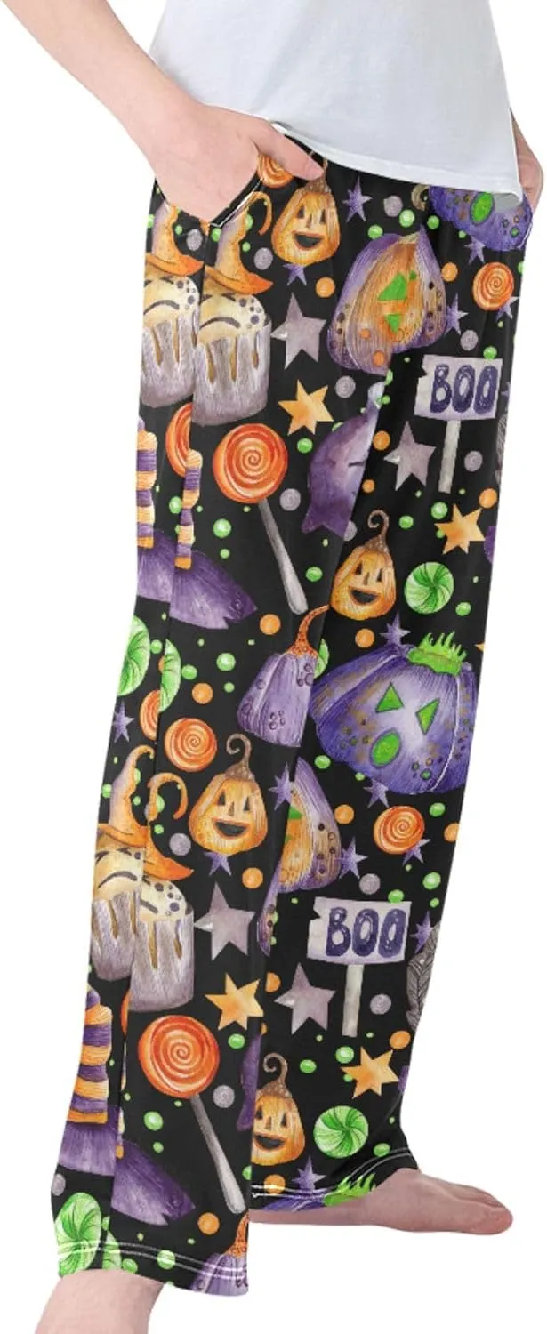 Pigsaly Boys' Pants Halloween Magic Pumpkins Long Bottoms Candy Stars Witch Hat Jogger Pants Elastic Waist Trousers S