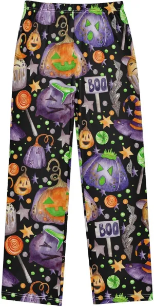 Pigsaly Boys' Pants Halloween Magic Pumpkins Long Bottoms Candy Stars Witch Hat Jogger Pants Elastic Waist Trousers S
