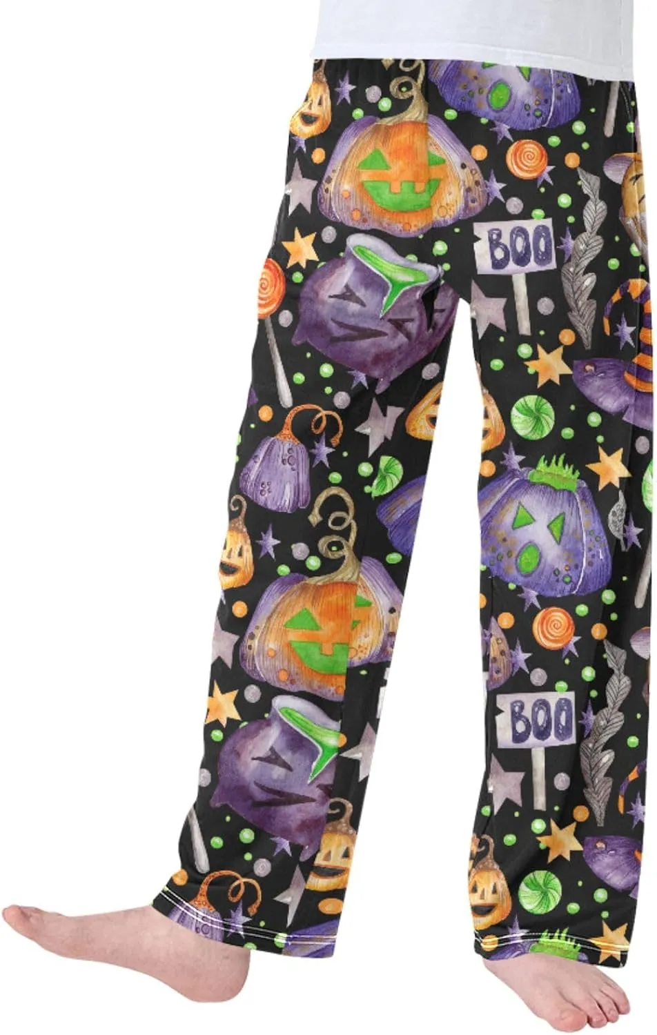 Pigsaly Boys' Pants Halloween Magic Pumpkins Long Bottoms Candy Stars Witch Hat Jogger Pants Elastic Waist Trousers S