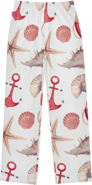 Pigsaly Boys' Pants Sea Shells Stars Anchor Long Bottoms Red White Lifebuoy Jogger Pants Elastic Waist Trousers Pockets S