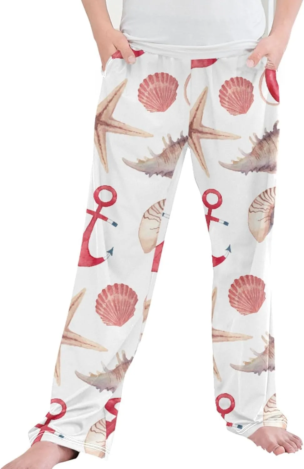 Pigsaly Boys' Pants Sea Shells Stars Anchor Long Bottoms Red White Lifebuoy Jogger Pants Elastic Waist Trousers Pockets S