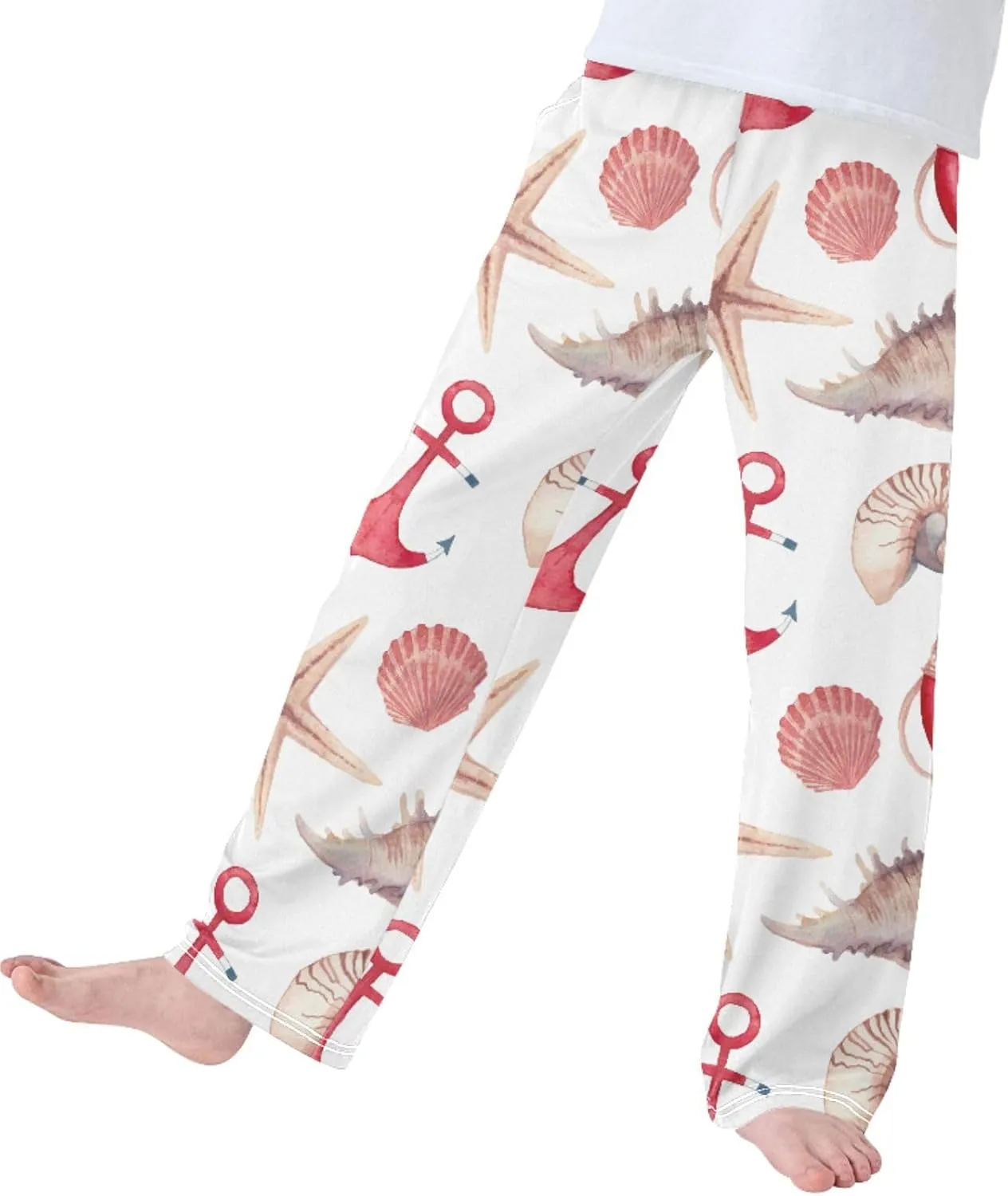 Pigsaly Boys' Pants Sea Shells Stars Anchor Long Bottoms Red White Lifebuoy Jogger Pants Elastic Waist Trousers Pockets S