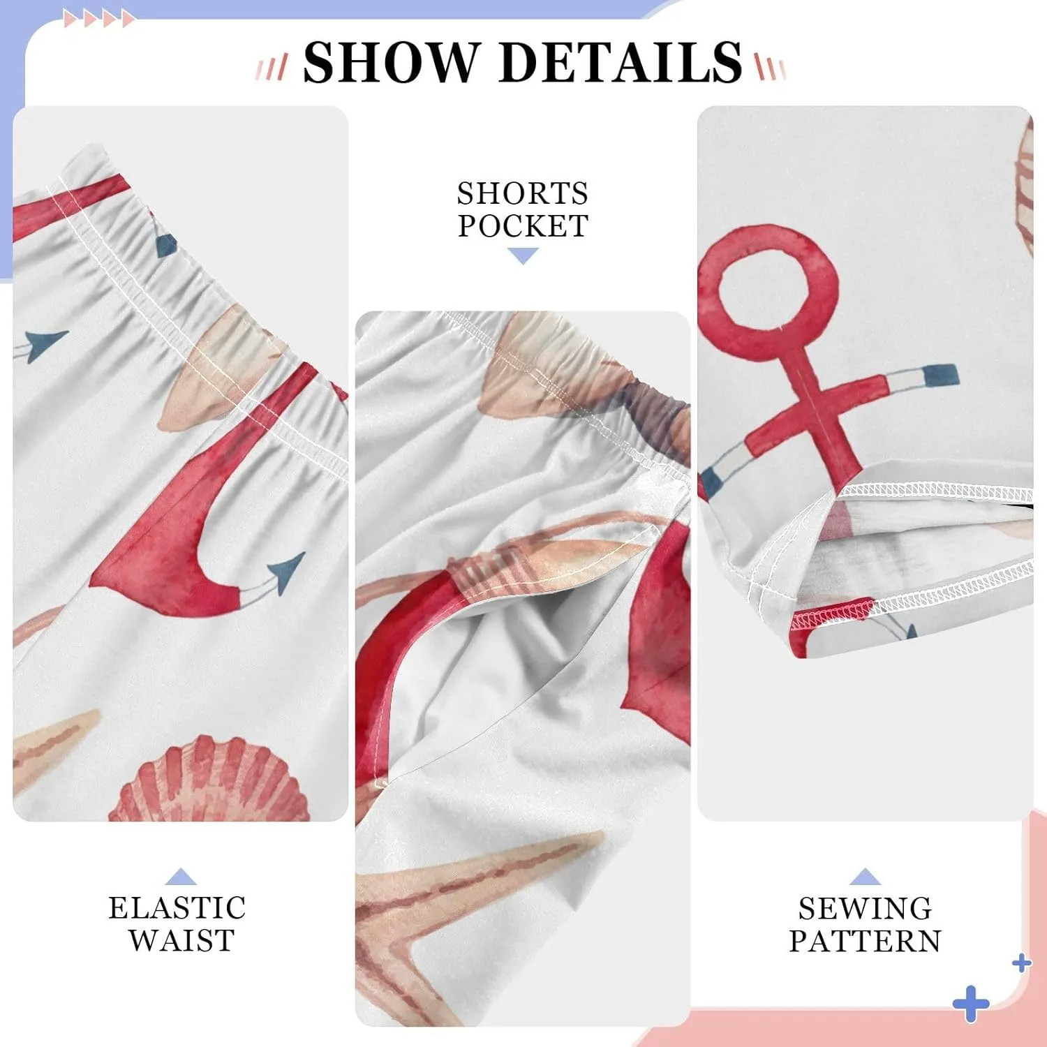 Pigsaly Boys' Pants Sea Shells Stars Anchor Long Bottoms Red White Lifebuoy Jogger Pants Elastic Waist Trousers Pockets S