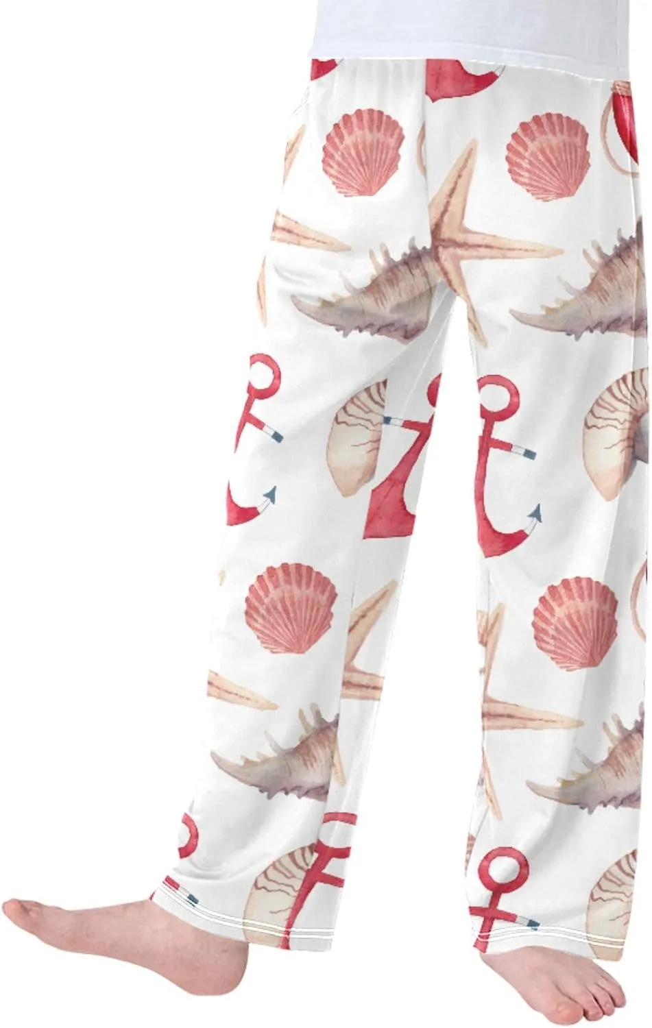 Pigsaly Boys' Pants Sea Shells Stars Anchor Long Bottoms Red White Lifebuoy Jogger Pants Elastic Waist Trousers Pockets S
