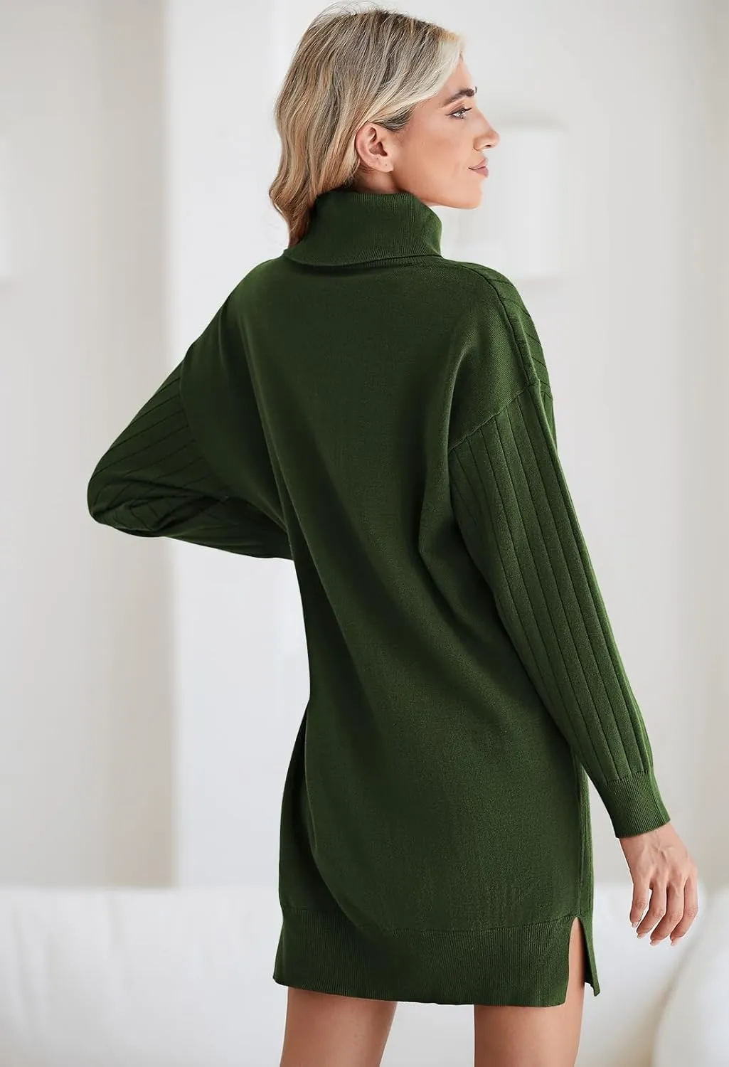 Pink Queen Women's Fall Winter Sweater Dress 2024 Loose Turtleneck Long Sleeve Cocktail Party Ribbed Knit Mini Dress Outfits