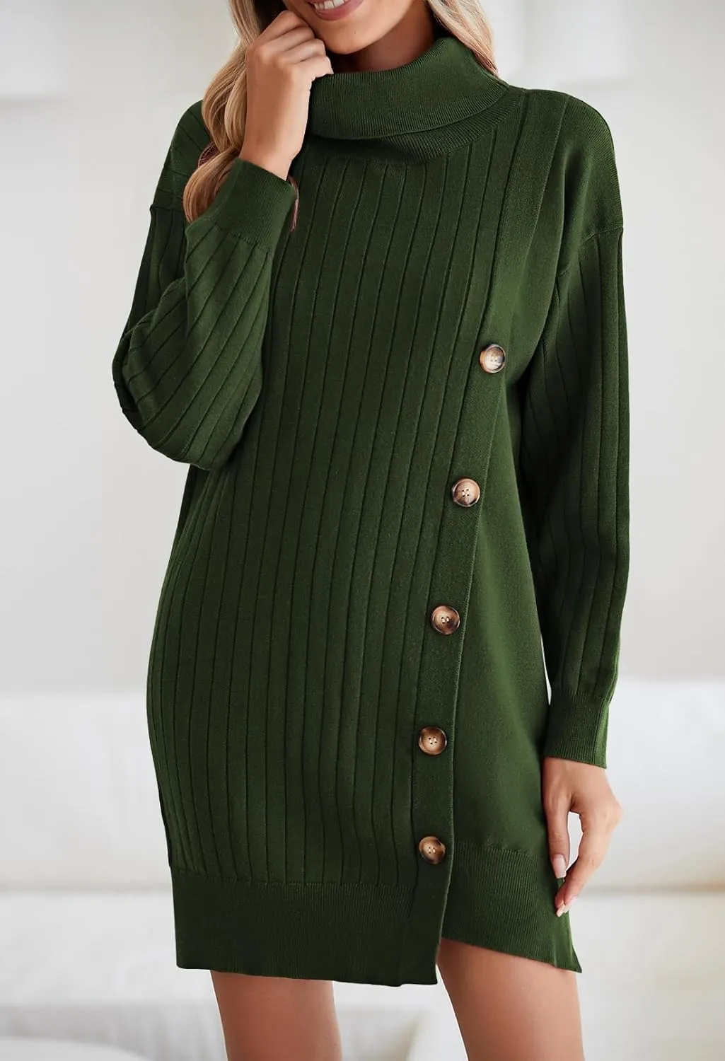 Pink Queen Women's Fall Winter Sweater Dress 2024 Loose Turtleneck Long Sleeve Cocktail Party Ribbed Knit Mini Dress Outfits