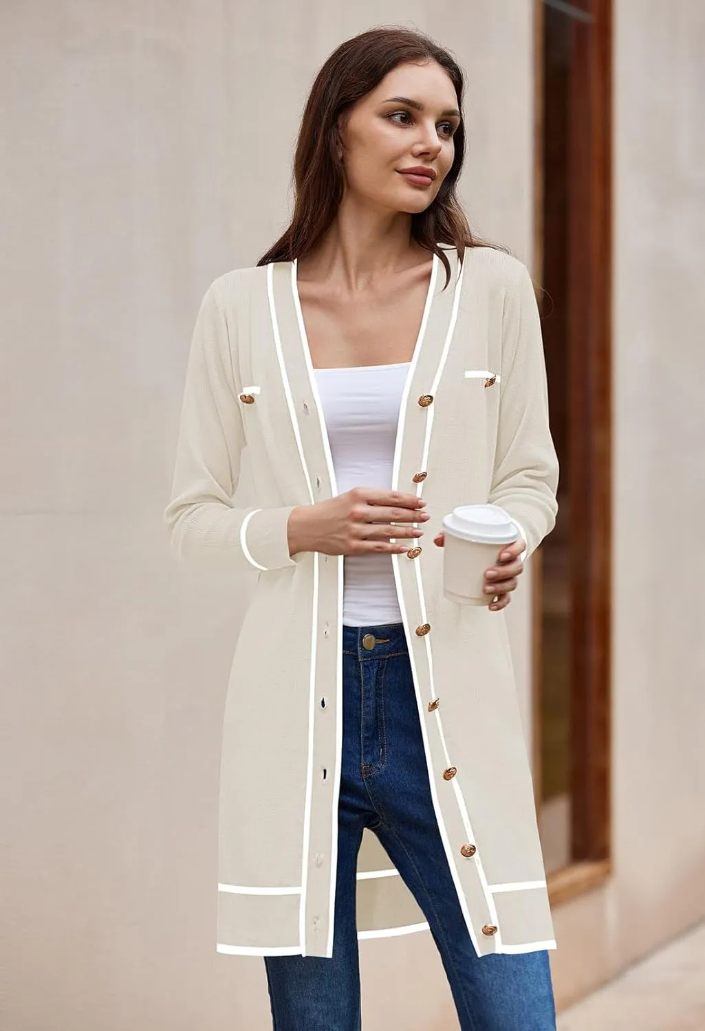 Pink Queen Women's Long Sleeve Button Down Mini Dress Elegant V Neck Open Front Color Block Knit Sweater Cardiagns with Belt