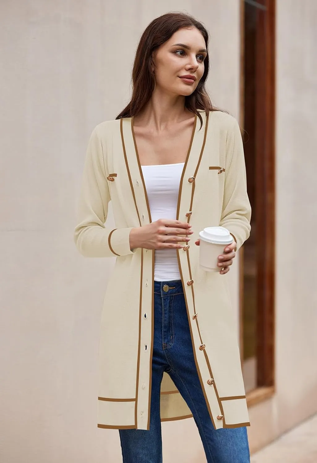 Pink Queen Women's Long Sleeve Button Down Mini Dress Elegant V Neck Open Front Color Block Knit Sweater Cardiagns with Belt