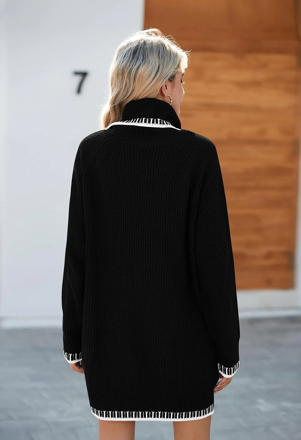 Pink Queen Women's Oversized Turtleneck Sweater Dress 2024 Casual Loose Long Sleeve Fall Winter Knit Mini Dress with Pockets