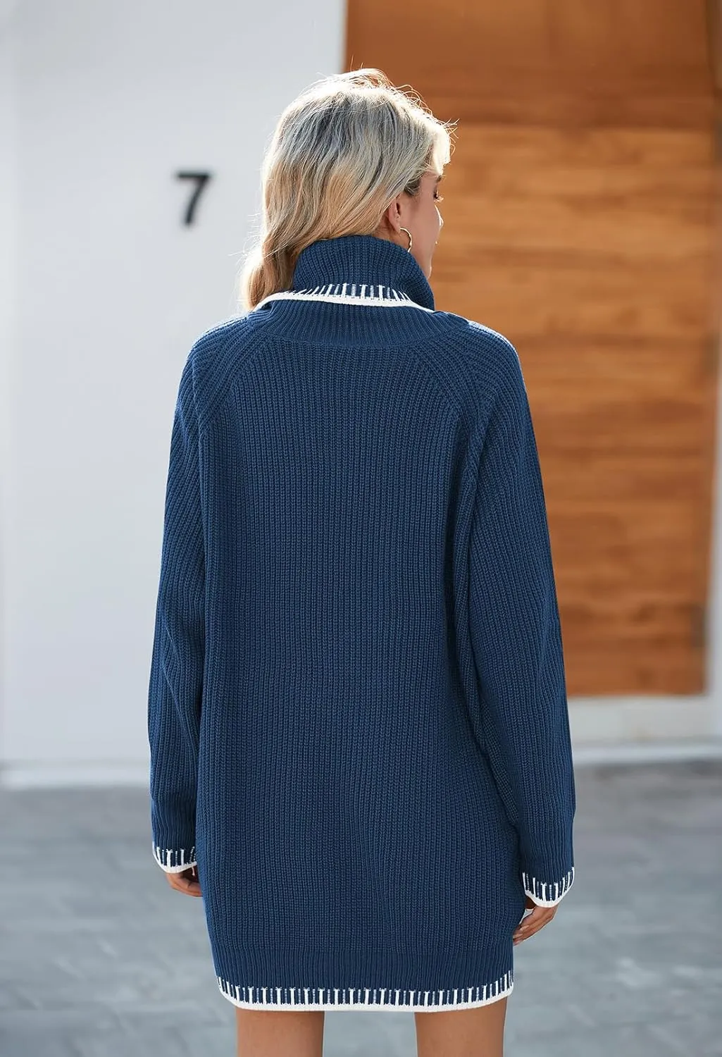 Pink Queen Women's Oversized Turtleneck Sweater Dress 2024 Casual Loose Long Sleeve Fall Winter Knit Mini Dress with Pockets