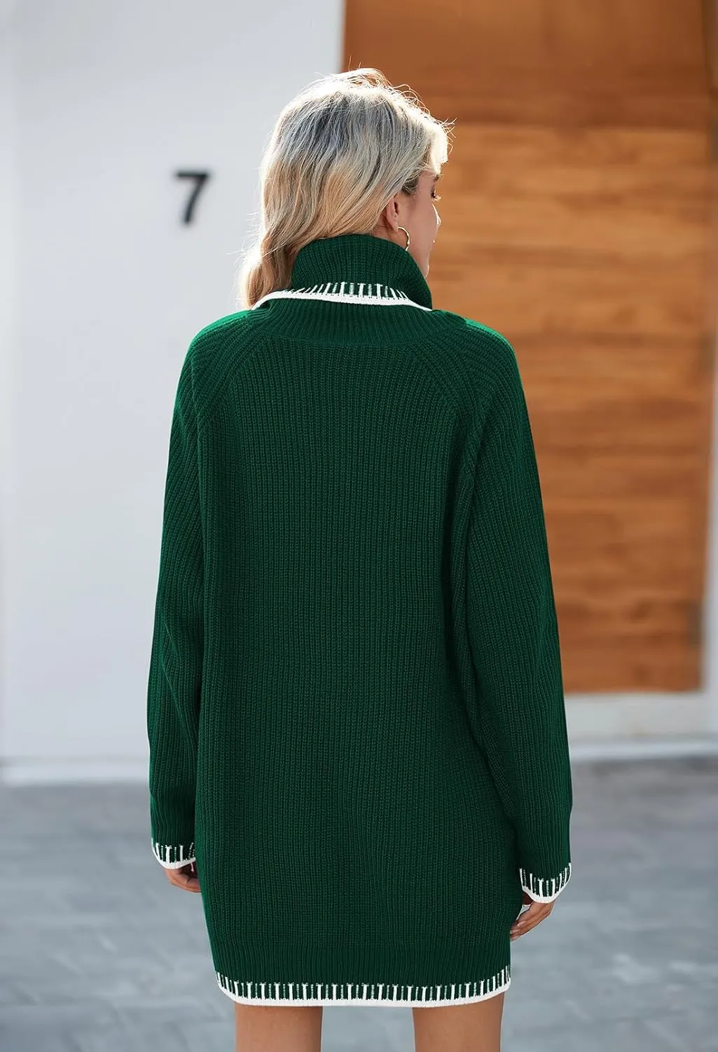 Pink Queen Women's Oversized Turtleneck Sweater Dress 2024 Casual Loose Long Sleeve Fall Winter Knit Mini Dress with Pockets