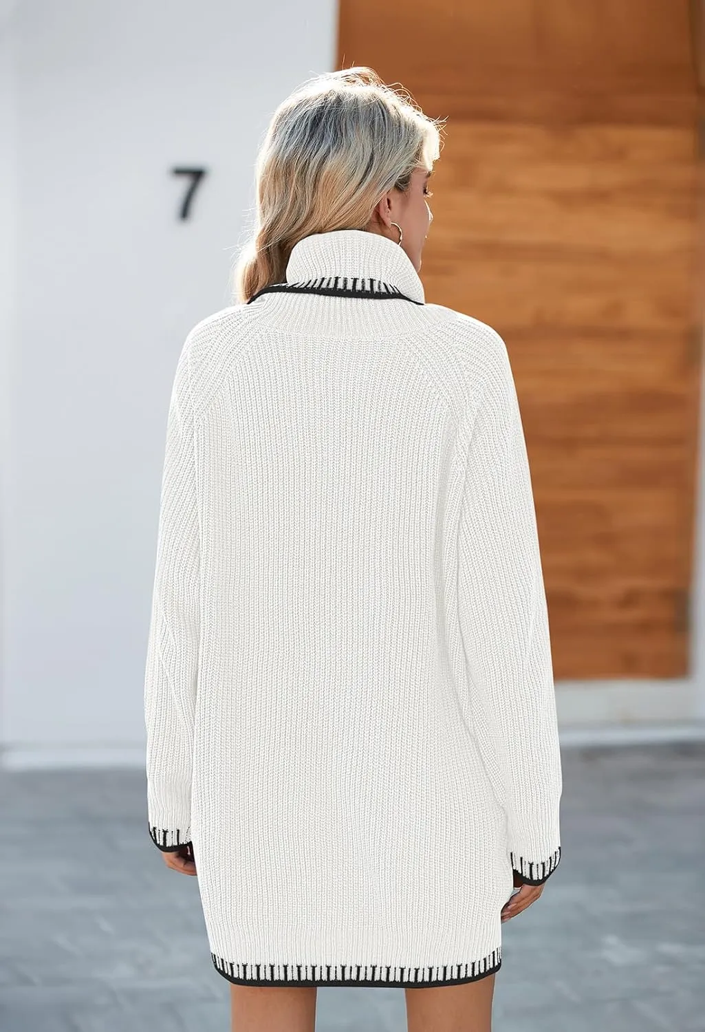 Pink Queen Women's Oversized Turtleneck Sweater Dress 2024 Casual Loose Long Sleeve Fall Winter Knit Mini Dress with Pockets