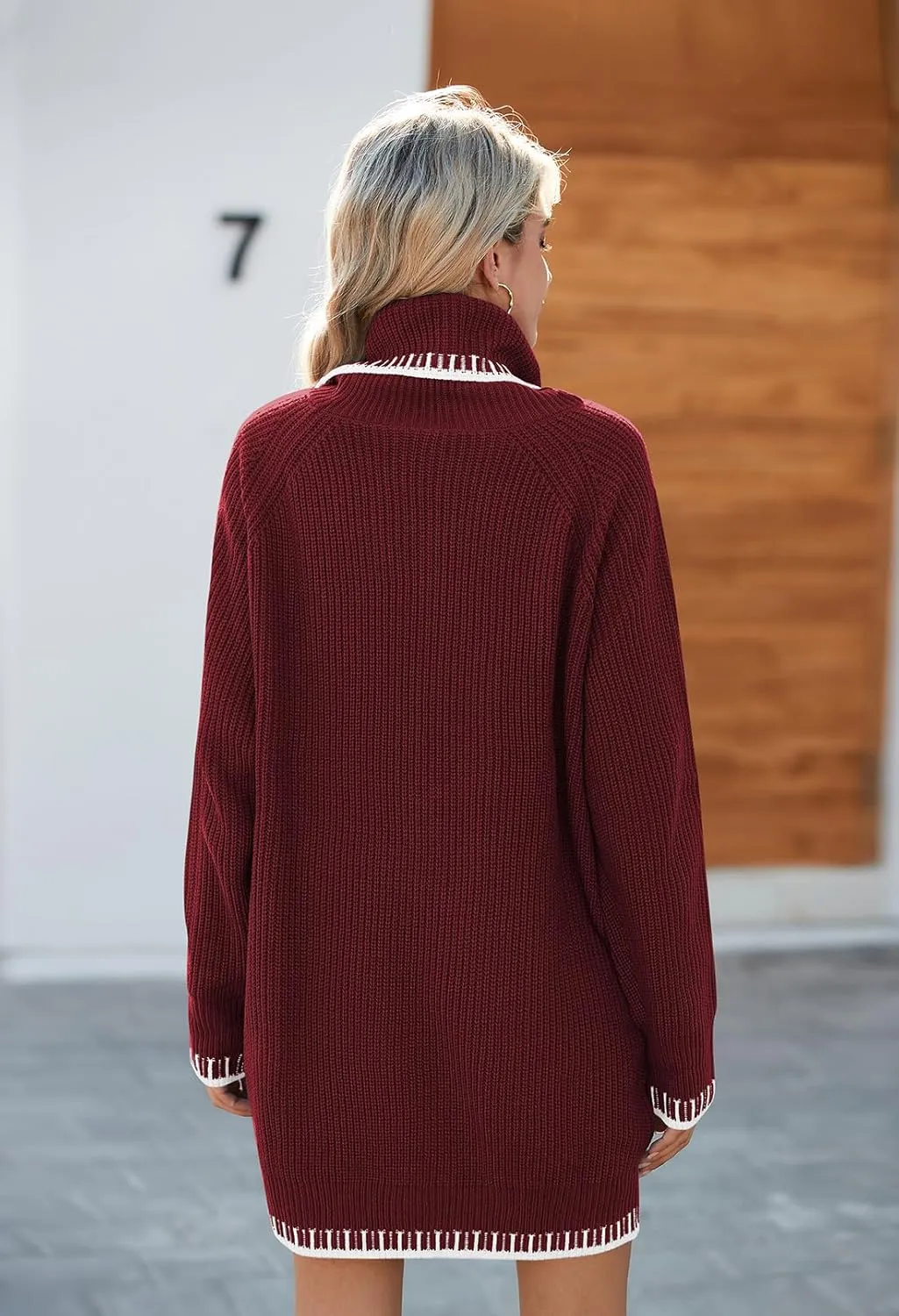 Pink Queen Women's Oversized Turtleneck Sweater Dress 2024 Casual Loose Long Sleeve Fall Winter Knit Mini Dress with Pockets
