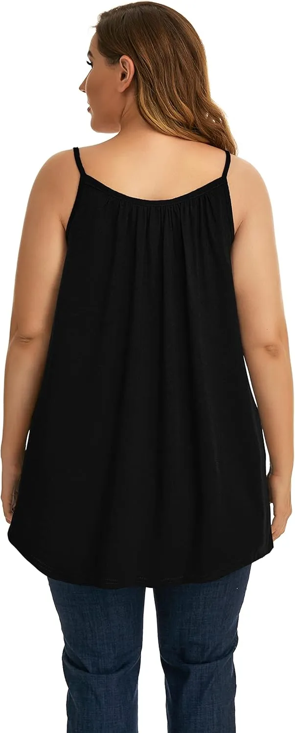 Plus Size Tank Tops for Women Boho Floral Loose Cami Spaghetti Strap Tunic Blouses
