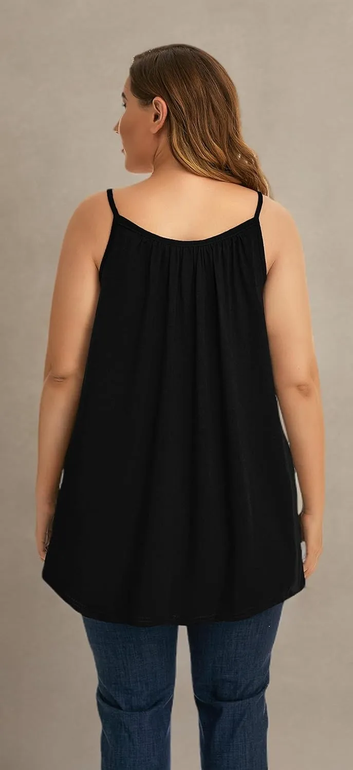 Plus Size Tank Tops for Women Boho Floral Loose Cami Spaghetti Strap Tunic Blouses