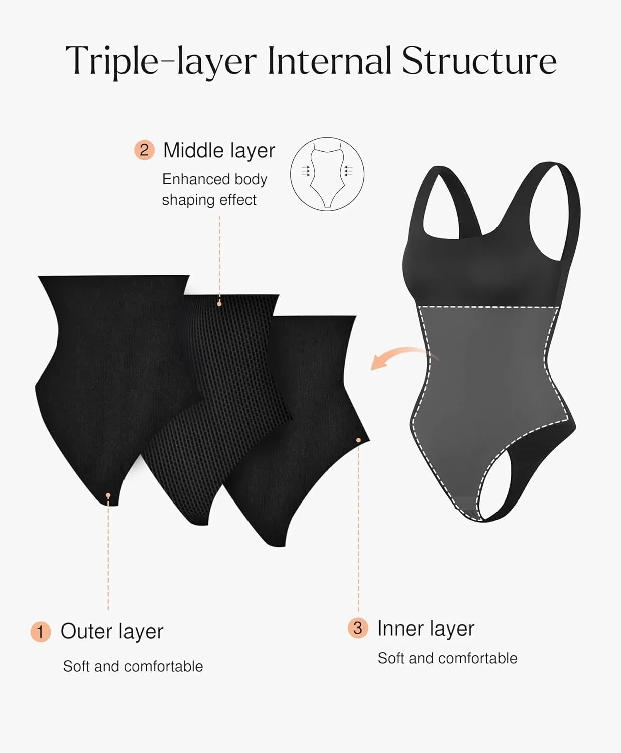 Popilush Double Lined Square Neck Body suits Backless Bodysuit Tank Tops Comfortable Bodysuits Tops