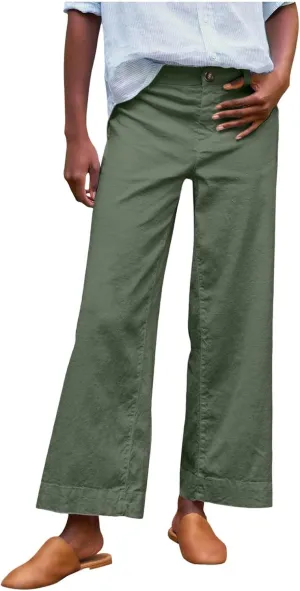 PTOLOCIF Cotton Linen Pants Women,Cotton Linen Palazzo Pants Drawstring Elastic Waist Beach Pants Wide Leg Dress Pants