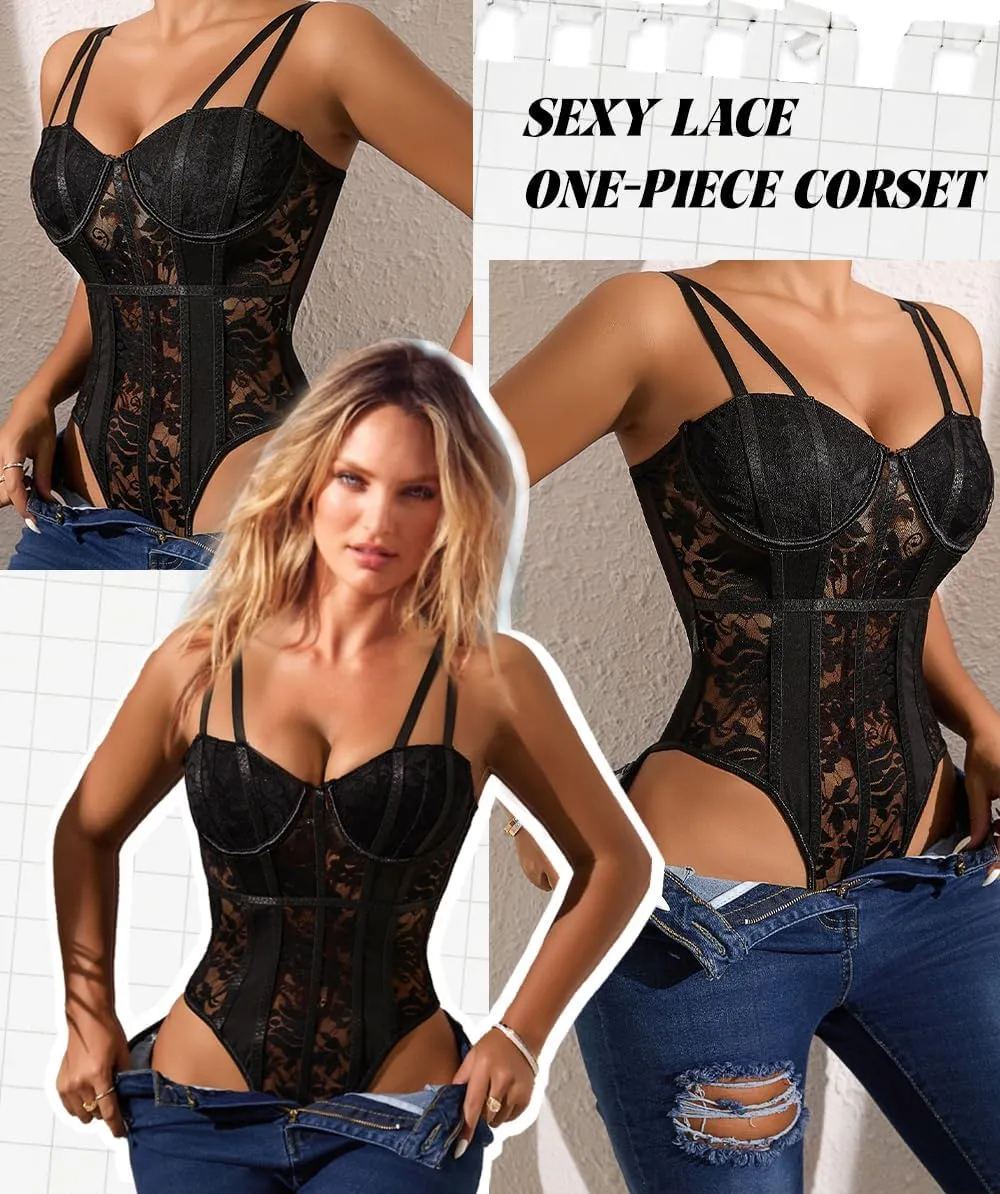Sexy Lingerie for Woman Lace Bodysuit Snap Crotch One Piece Babydoll Sexy Nightwear