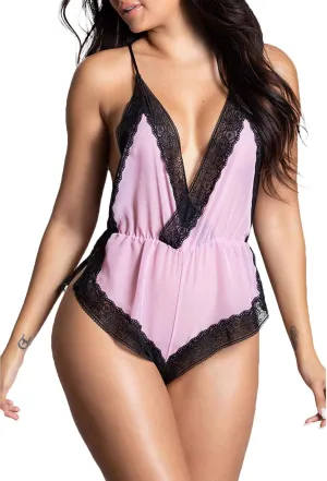 Sexy Lingerie for Women Teddy Lace Bodysuit Deep V-Neck Halter Sleepwear Sheer Mesh One Piece Babydoll Pajamas