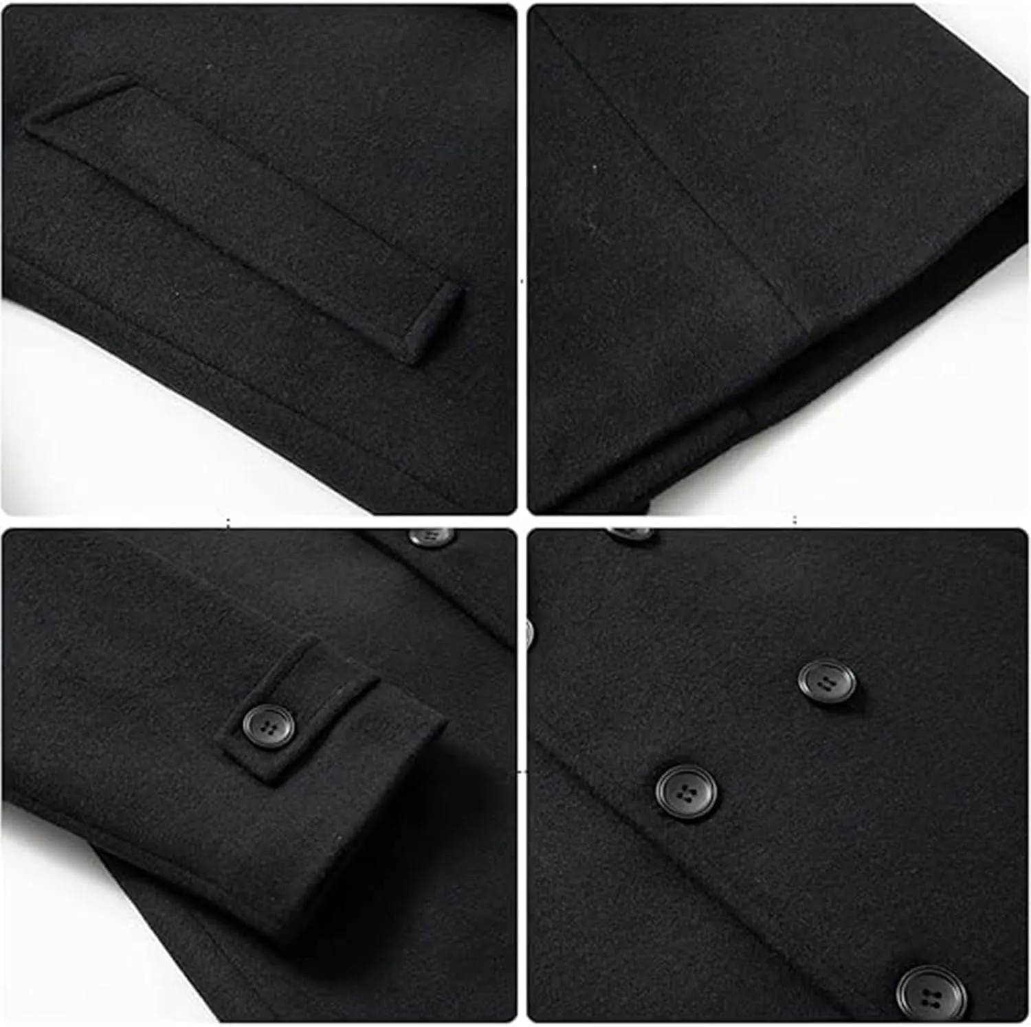 Sexyshine Mens Woolen Blend Trench Coat Pea Coat Double Breasted Notched Lapel Regular Fit Winter Business Overcoat