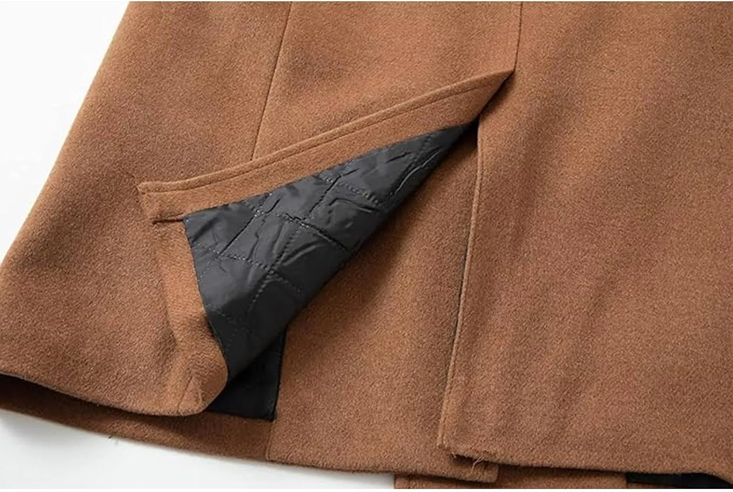 Sexyshine Mens Woolen Blend Trench Coat Pea Coat Double Breasted Notched Lapel Regular Fit Winter Business Overcoat