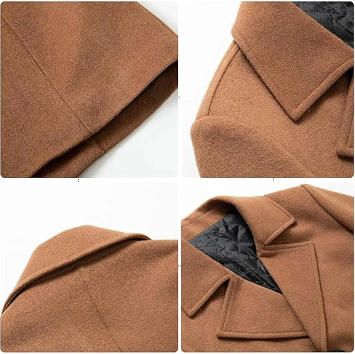 Sexyshine Mens Woolen Blend Trench Coat Pea Coat Double Breasted Notched Lapel Regular Fit Winter Business Overcoat