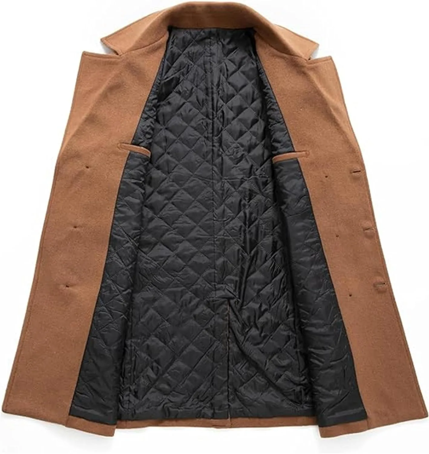 Sexyshine Mens Woolen Blend Trench Coat Pea Coat Double Breasted Notched Lapel Regular Fit Winter Business Overcoat