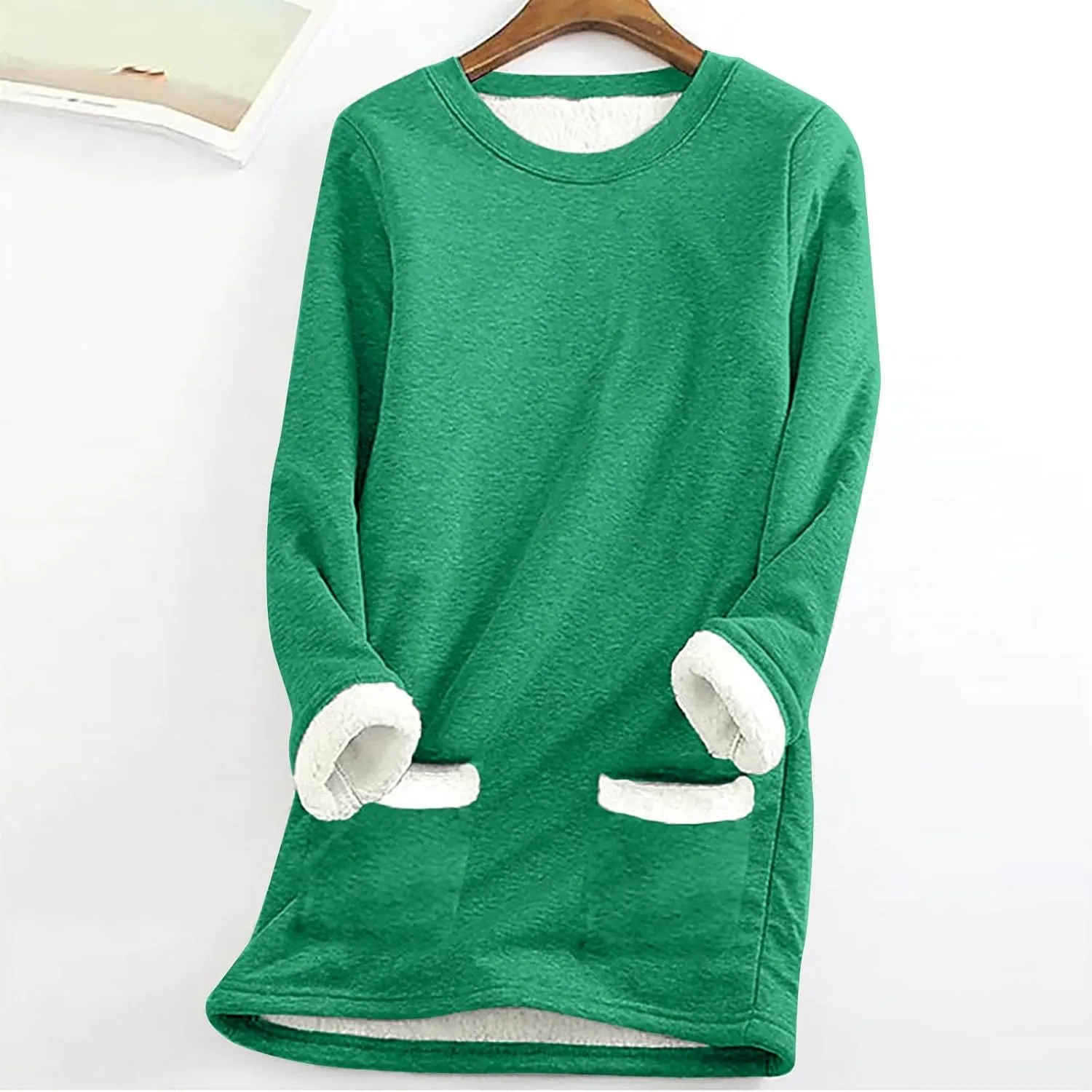Sherpa Lined Sweatshirts for Women Winter Warm Lounge Pullover Tops Fleece Soft Fuzzy Loungewear Shirts with Pocket