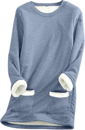 Sherpa Lined Sweatshirts for Women Winter Warm Lounge Pullover Tops Fleece Soft Fuzzy Loungewear Shirts with Pocket