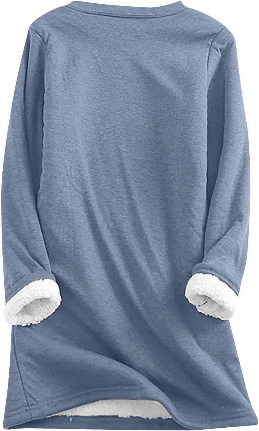 Sherpa Lined Sweatshirts for Women Winter Warm Lounge Pullover Tops Fleece Soft Fuzzy Loungewear Shirts with Pocket