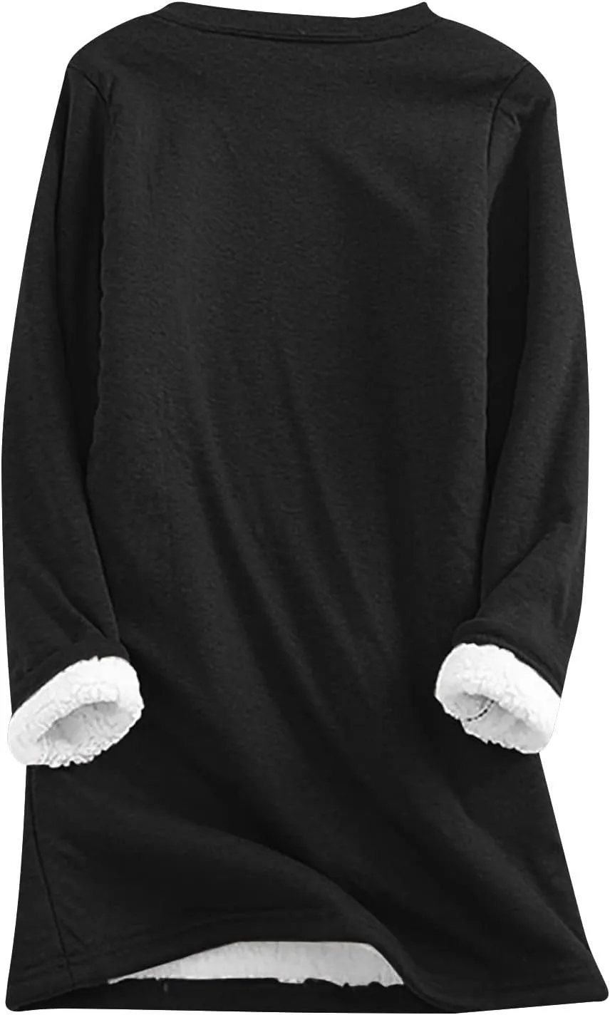 Sherpa Lined Sweatshirts for Women Winter Warm Lounge Pullover Tops Fleece Soft Fuzzy Loungewear Shirts with Pocket