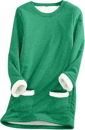 Sherpa Lined Sweatshirts for Women Winter Warm Lounge Pullover Tops Fleece Soft Fuzzy Loungewear Shirts with Pocket
