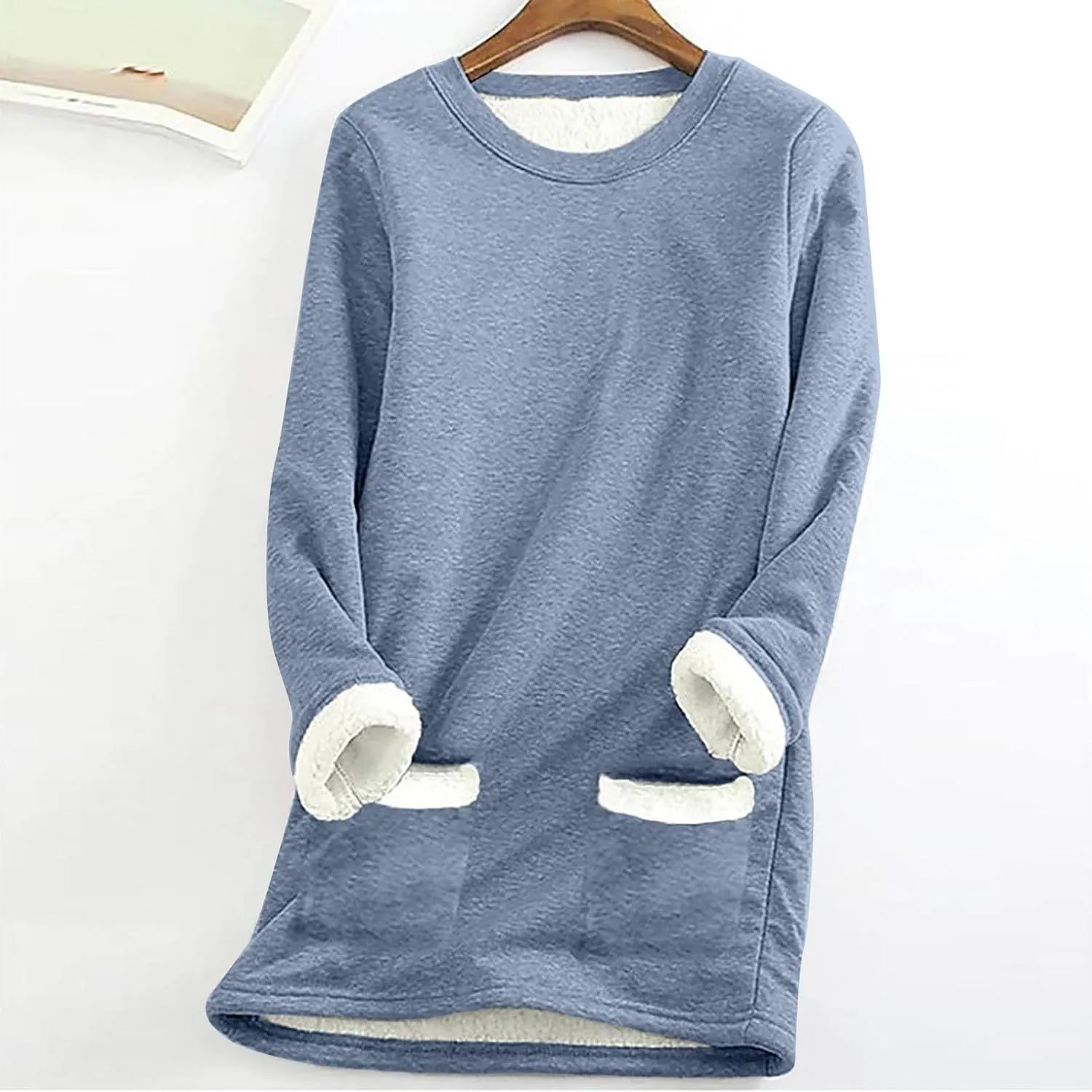 Sherpa Lined Sweatshirts for Women Winter Warm Lounge Pullover Tops Fleece Soft Fuzzy Loungewear Shirts with Pocket