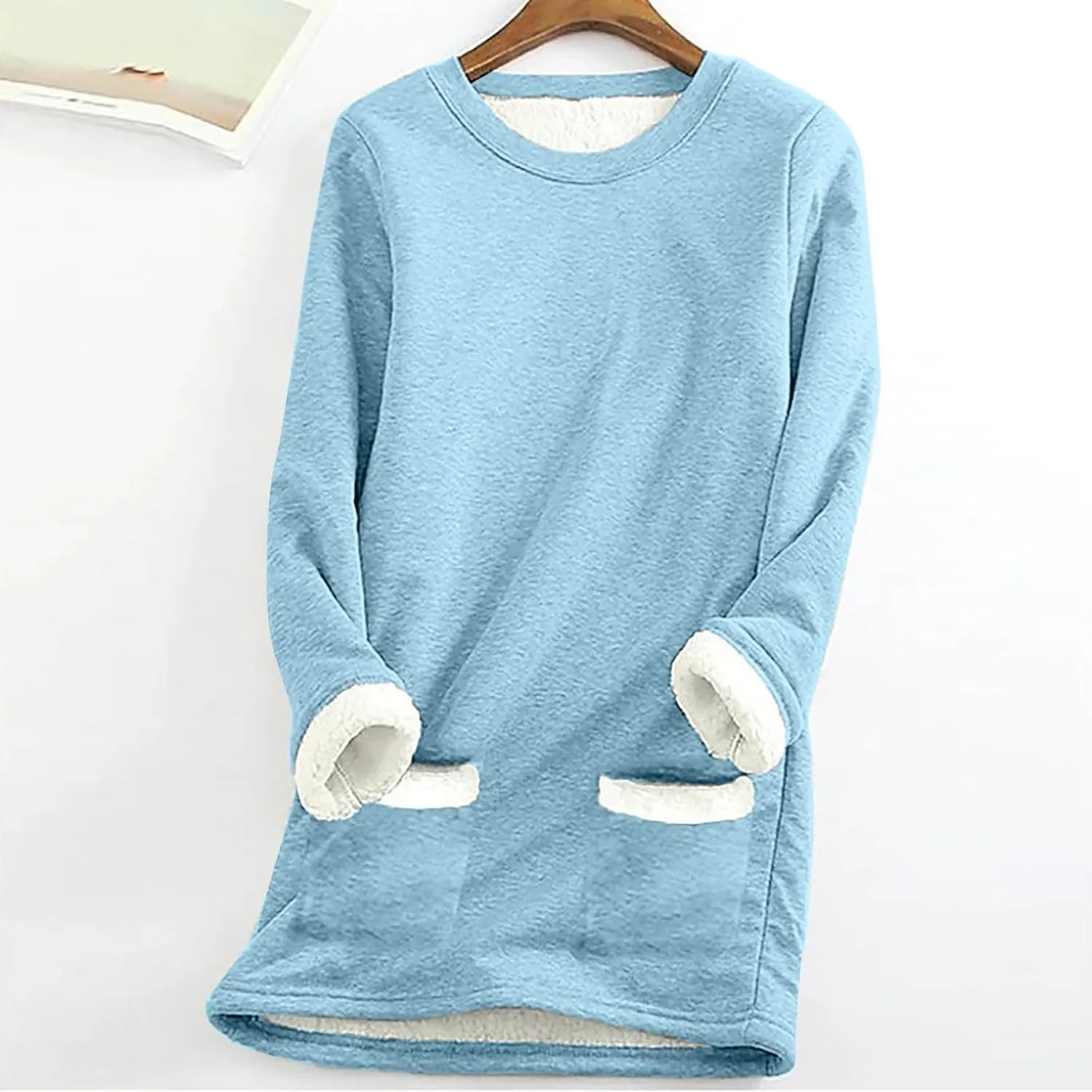 Sherpa Lined Sweatshirts for Women Winter Warm Lounge Pullover Tops Fleece Soft Fuzzy Loungewear Shirts with Pocket