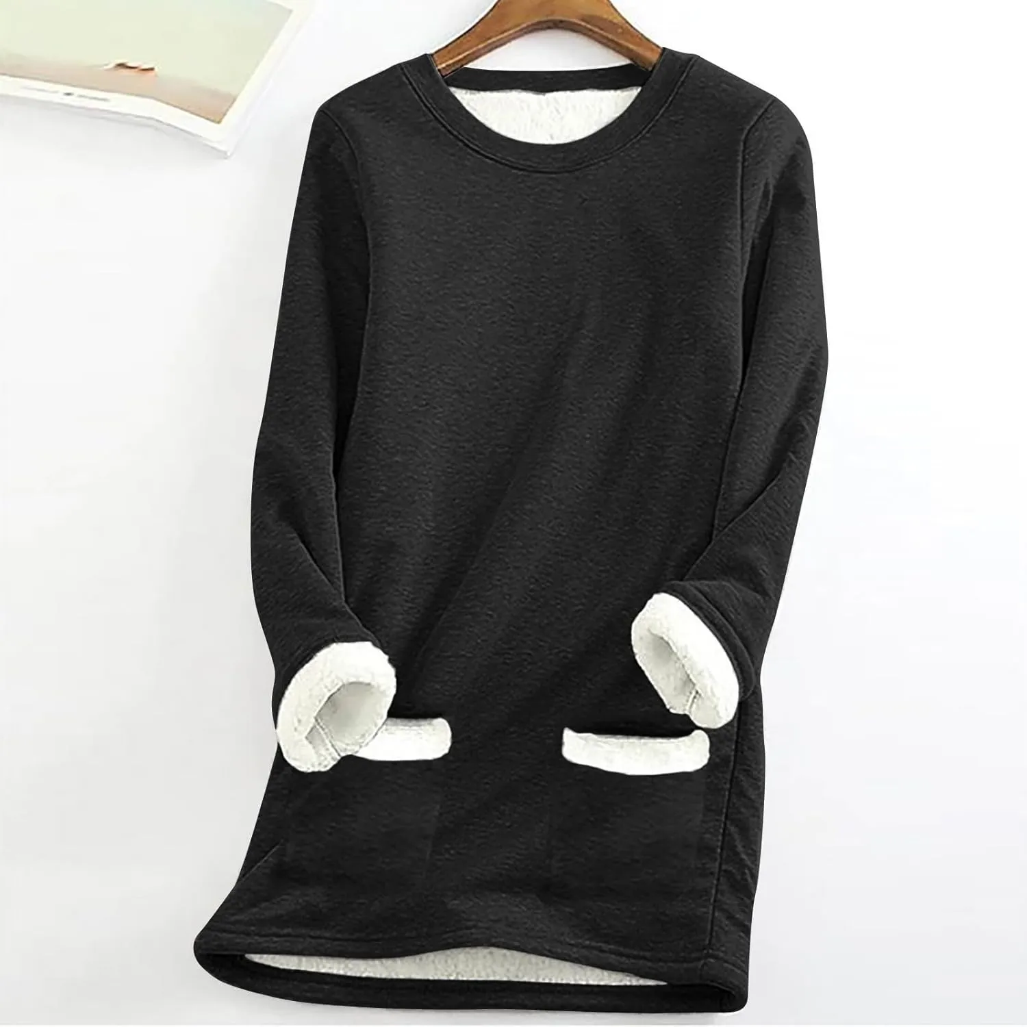 Sherpa Lined Sweatshirts for Women Winter Warm Lounge Pullover Tops Fleece Soft Fuzzy Loungewear Shirts with Pocket