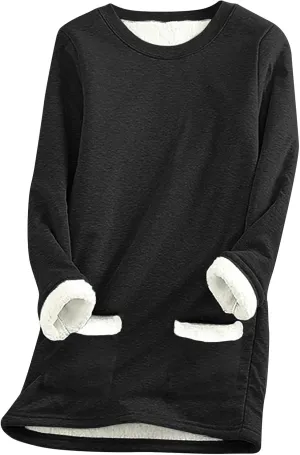 Sherpa Lined Sweatshirts for Women Winter Warm Lounge Pullover Tops Fleece Soft Fuzzy Loungewear Shirts with Pocket