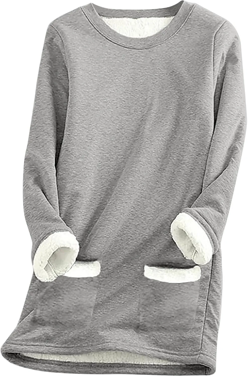 Sherpa Lined Sweatshirts for Women Winter Warm Lounge Pullover Tops Fleece Soft Fuzzy Loungewear Shirts with Pocket