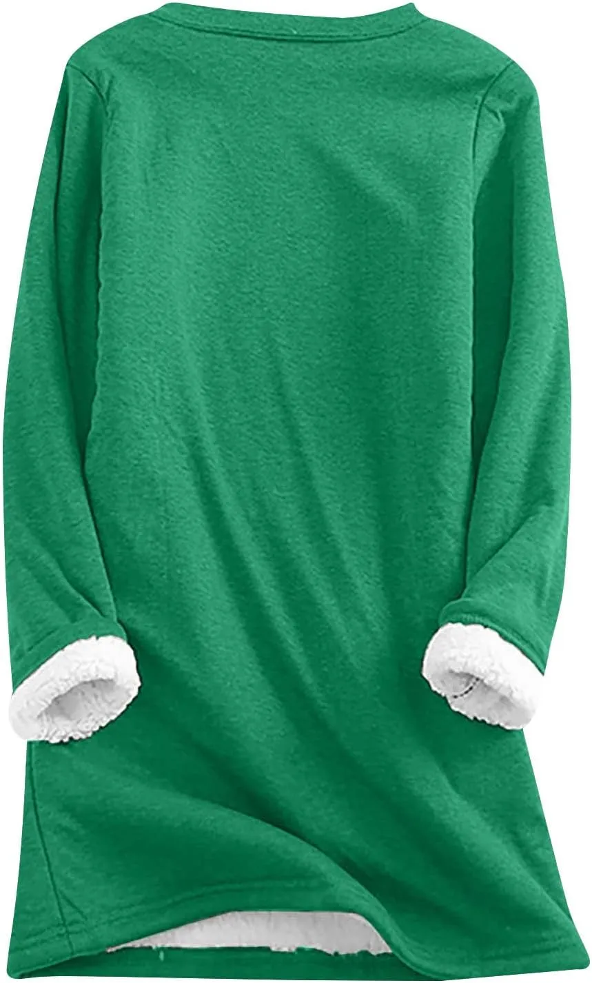 Sherpa Lined Sweatshirts for Women Winter Warm Lounge Pullover Tops Fleece Soft Fuzzy Loungewear Shirts with Pocket