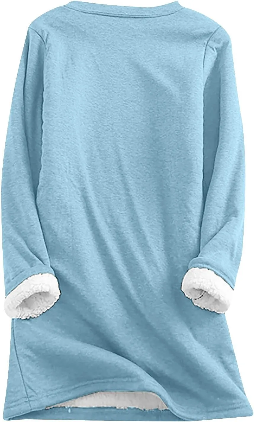 Sherpa Lined Sweatshirts for Women Winter Warm Lounge Pullover Tops Fleece Soft Fuzzy Loungewear Shirts with Pocket