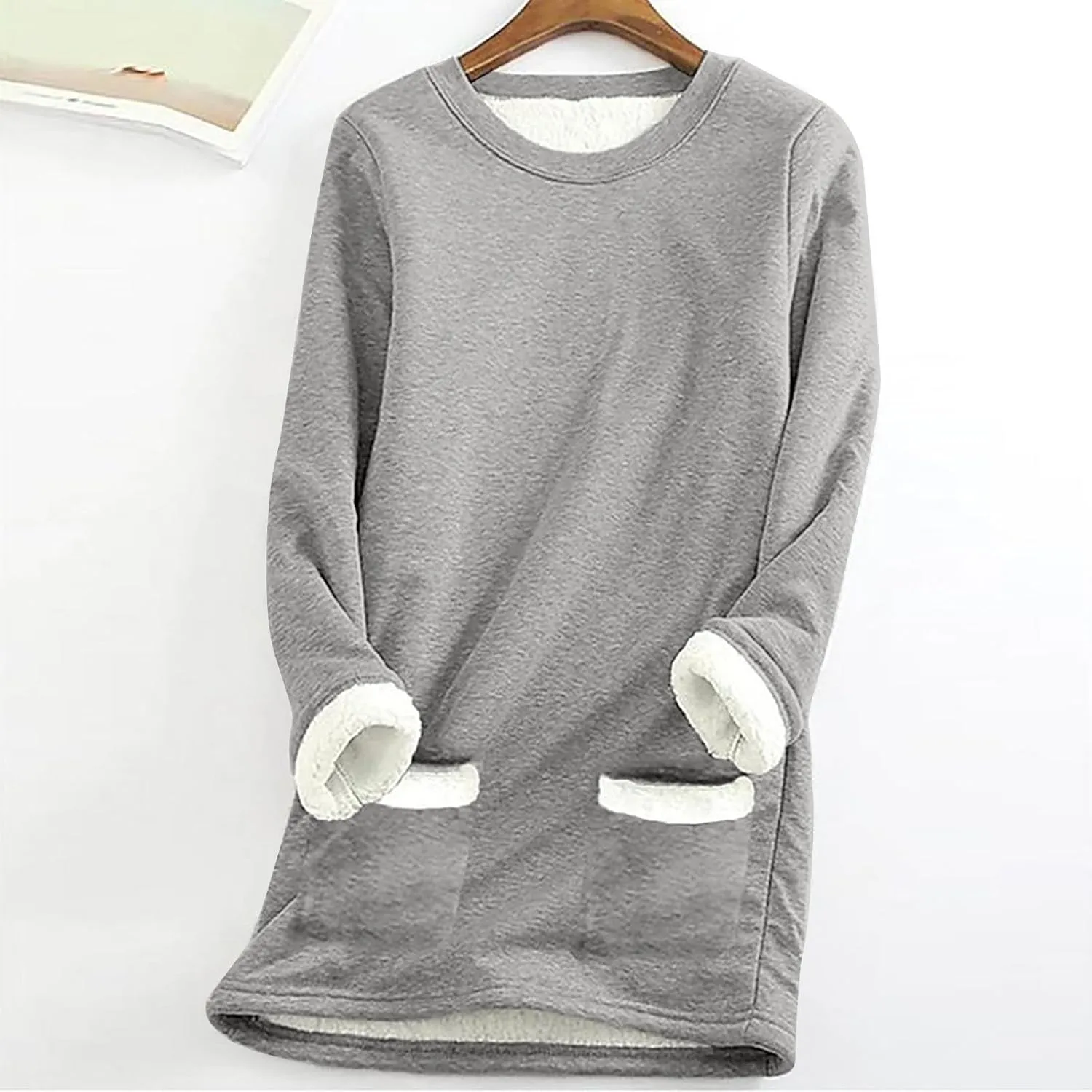 Sherpa Lined Sweatshirts for Women Winter Warm Lounge Pullover Tops Fleece Soft Fuzzy Loungewear Shirts with Pocket