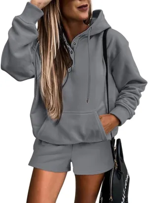 SHEWIN Women 2 Piece Outfits Sweatsuit Lounge Sets Oversized Hoodie Sweatshirt Shorts Tracksuit Set