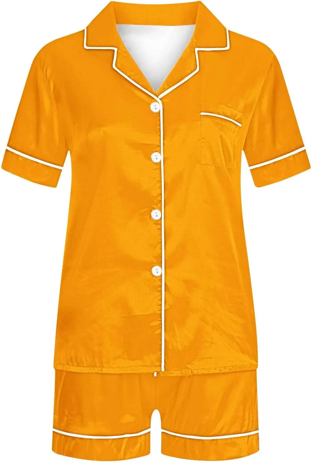 Silk Pajamas for Women Casual Comfy Two Piece Sets for Women Summer Button Short Sleeve Top and Shorts Lounge Set