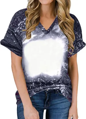 SMIDOW Sublimation Blanks Bleached T-Shirt for Women Summer Casual Loose Fit Short Sleeve v Neck Basic Tops Shirts