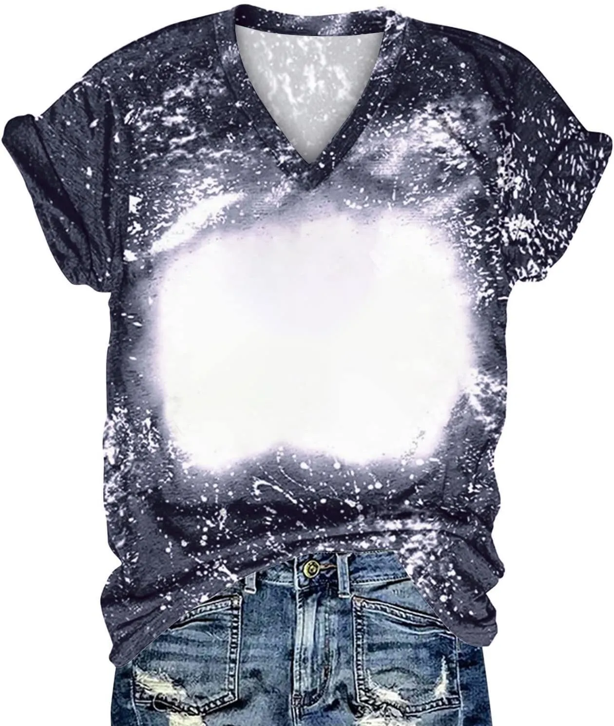 SMIDOW Sublimation Blanks Bleached T-Shirt for Women Summer Casual Loose Fit Short Sleeve v Neck Basic Tops Shirts