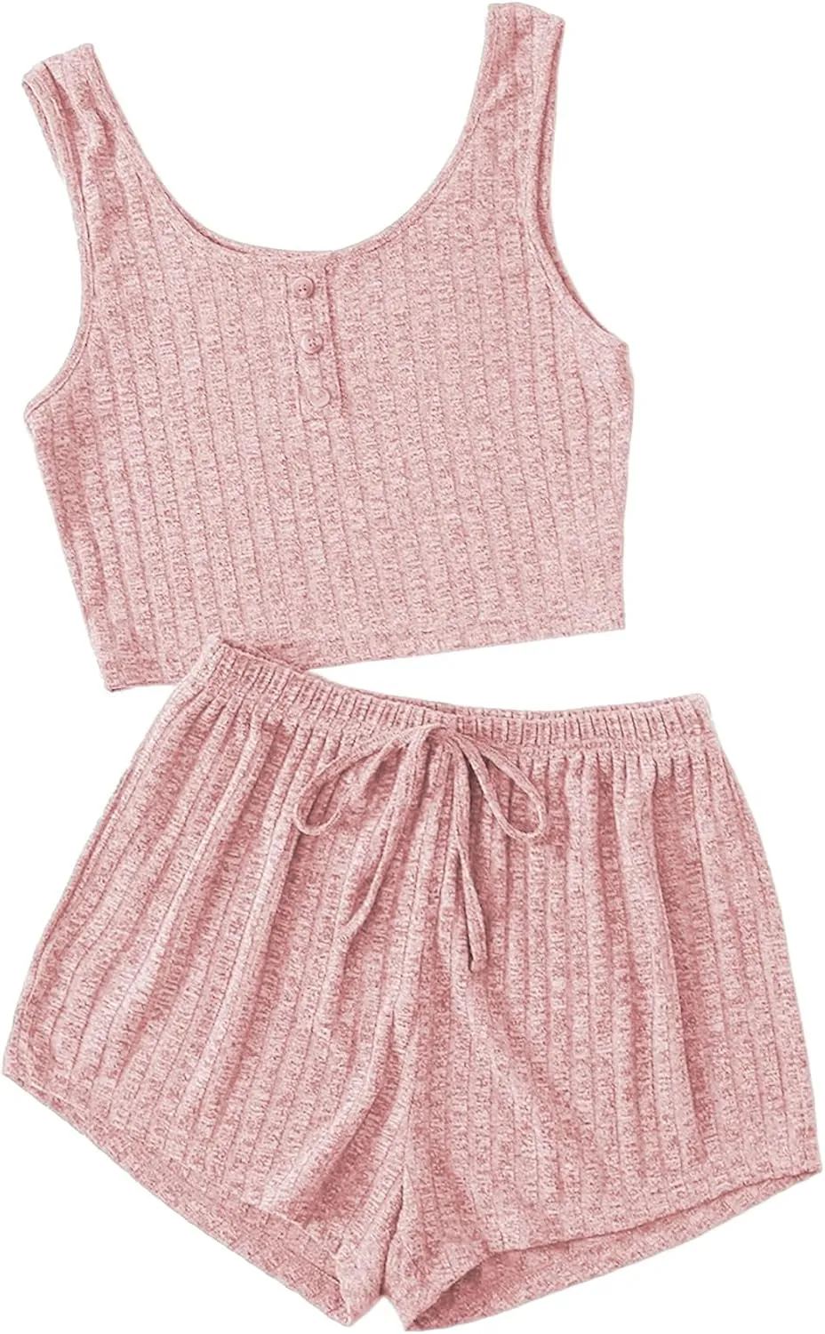 SOLY HUX Women's Button Front Ribbed Knit Tank Top and Shorts Pajama Set Sleepwear Lounge Sets