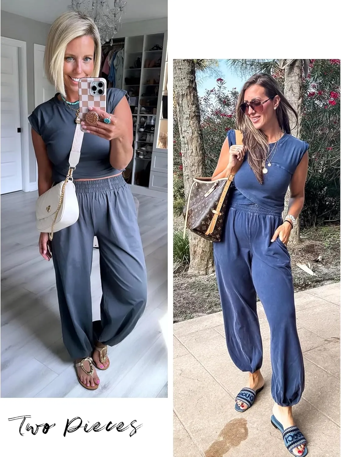 Springrain Womens Two Pieces Outfits Casual Lounge Sets Cropped Tops Sweatpants Tracksuit with Pockets