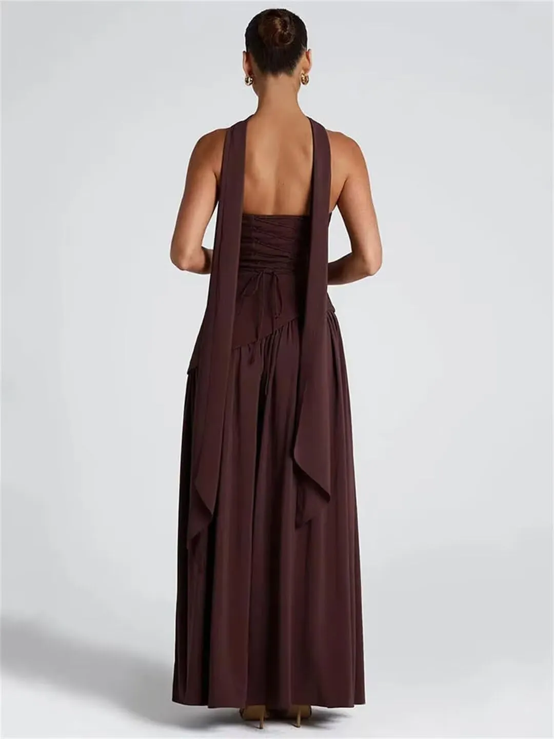 Strapless Bridesmaid Dress with Scarf Chiffon Long Prom Dresses Evening Dress