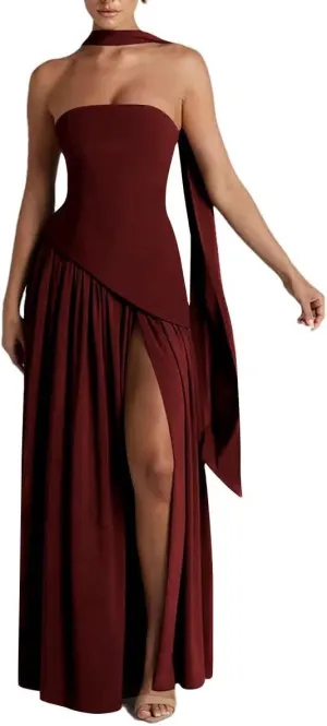 Strapless Bridesmaid Dress with Scarf Chiffon Long Prom Dresses Evening Dress
